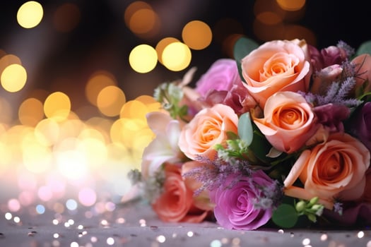 AI Generated Flower Background with Bokeh Lights and Copy Space photo