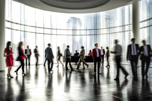 Group of people in the lobby. Business center. AI Generated photo