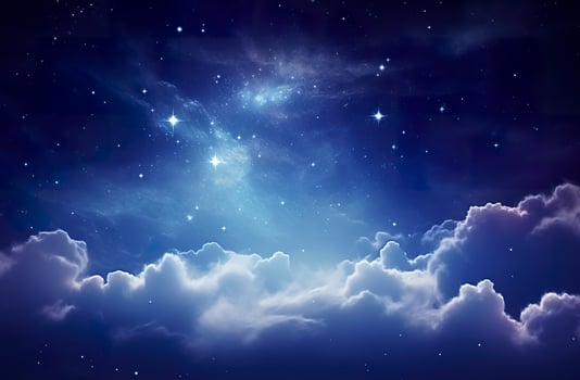 Space of night sky with clouds and stars. Generative AI photo