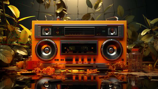 AI-Generated Old stylish vintage audio retro music cassette tape recorder poster from the 80s 90s photo