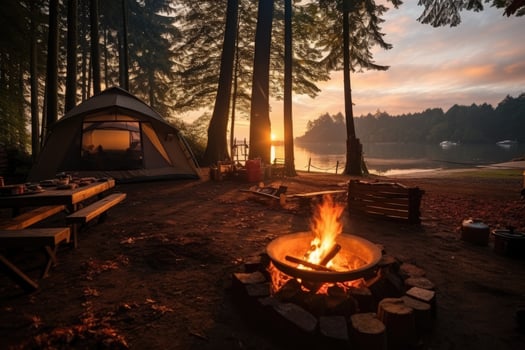 campsite in the beach in the morning view advertising landscape photography ai generated photo