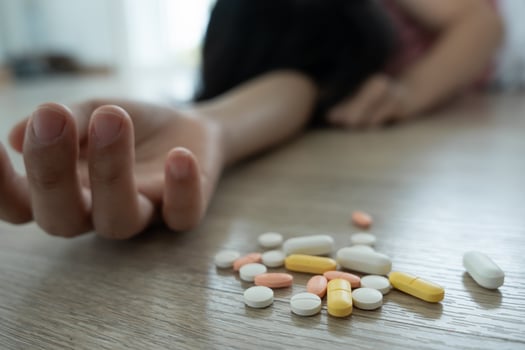 woman use pills overdose, stressed, sad, drug abuser, drug addict, sick, unhealthy, unhappy, suicide, depressed or hopeless, Anti drug, drug addict, life and family problems, unmotivated photo