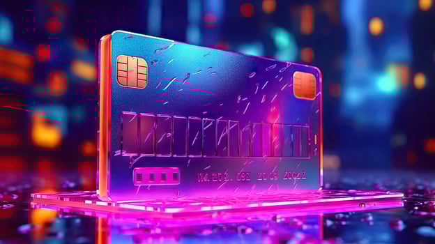 Neon-Lit Credit Card for Online Shopping - Generative AI photo