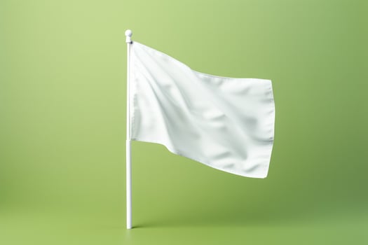 White flag marking course of international rally isolated on a moss green gradient background photo