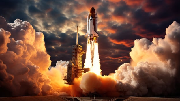 Space shuttle launching into the sky photo