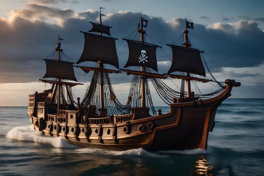 a pirate ship is sailing in the ocean. AI-Generated photo