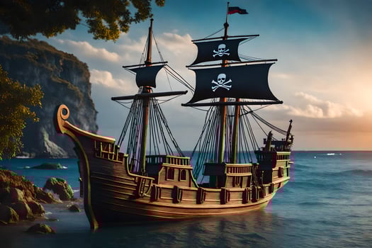 a pirate ship in the ocean. AI-Generated photo