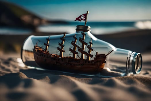 a ship in a bottle on the beach. AI-Generated photo
