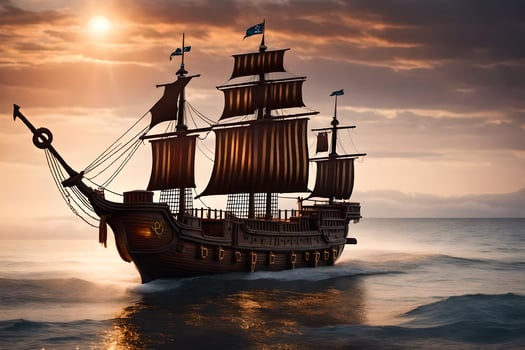 a pirate ship is sailing in the ocean. AI-Generated photo