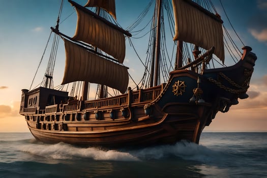 a pirate ship is sailing in the ocean. AI-Generated photo