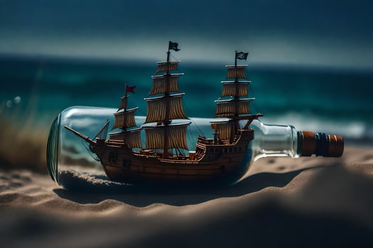 a ship in a bottle on the beach. AI-Generated photo