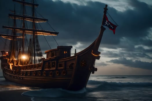 a pirate ship is sailing on the ocean. AI-Generated photo