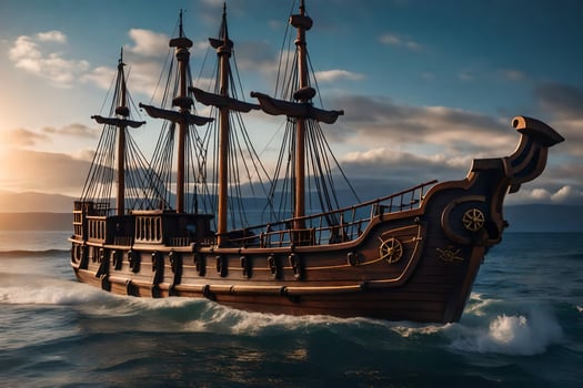 a pirate ship in the ocean. AI-Generated photo