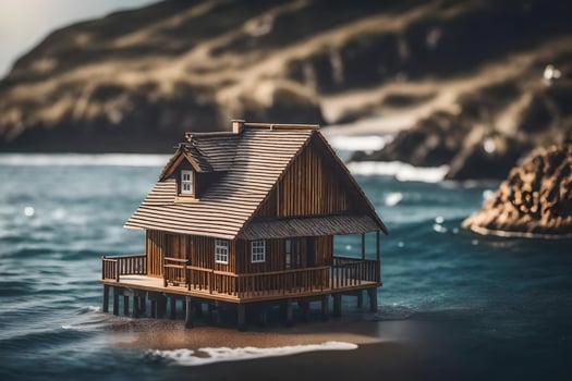 a miniature house on the beach. AI-Generated photo