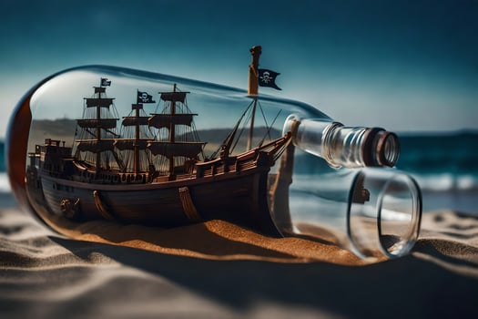 a ship in a bottle on the beach. AI-Generated photo