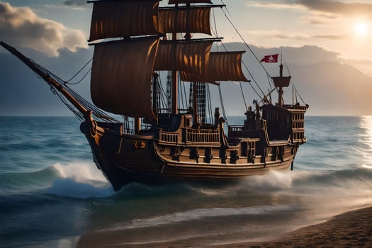 a pirate ship is sailing on the ocean. AI-Generated photo