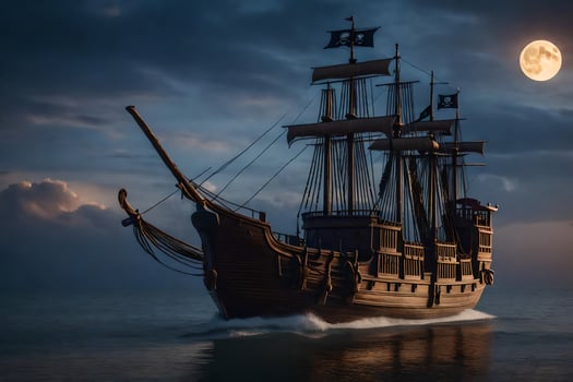 a pirate ship sailing in the ocean under a full moon. AI-Generated photo