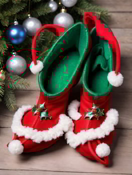 Photo Of Christmas Elf Shoes With Curled Toes. AI Generated