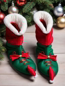 Photo Of Christmas Elf Shoes With Curled Toes. AI Generated