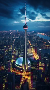 Aerial view of city skyline at night photo