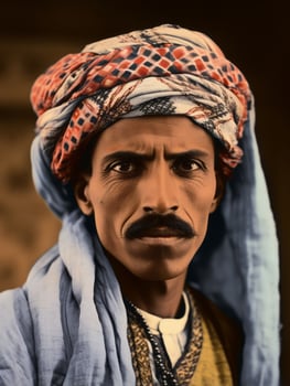 Arabian man from the early 1900s colored old photo AI Generative