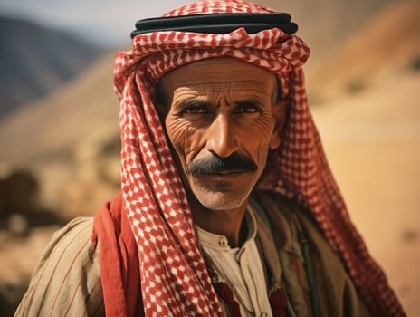 Arabian man from the early 1900s colored old photo AI Generative