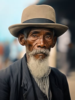 Asian man from the early 1900s colored old photo AI Generative