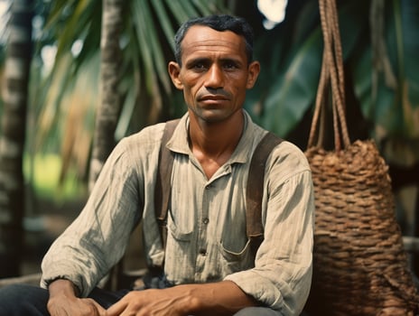 Brazilian man from the early 1900s colored old photo AI Generative