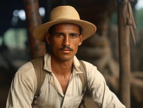 Brazilian man from the early 1900s colored old photo AI Generative