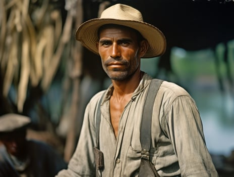 Brazilian man from the early 1900s colored old photo AI Generative
