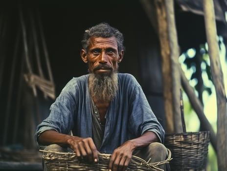 Brazilian man from the early 1900s colored old photo AI Generative