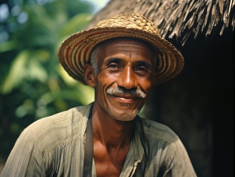 Brazilian man from the early 1900s colored old photo AI Generative