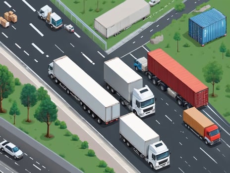 A Truck And A Truck On A Highway. AI Generated photo