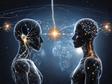 Two People With Neurons And Neurons. AI Generated photo