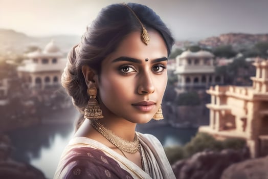 Beautiful indian girl. Young hindu woman. Neural network AI generated photo