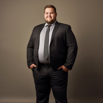 a man in a suit and tie standing in front of a gray background generative ai photo