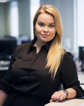 a woman in a black shirt posing for the camera generative ai photo