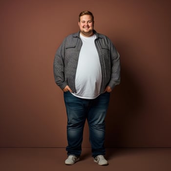 an overweight man standing in front of a brown background generative ai photo
