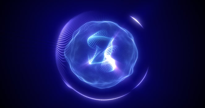 Abstract blue energy sphere from particles and waves of magical glowing on a dark background photo