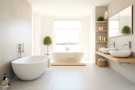 Interior design of a nice modern bathroom. 3D rendering modern toilet or bathroom in hotel or house concept by AI Generated photo