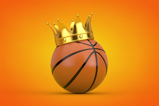 Orange Basketball Ball with Golden Crown. 3d Rendering photo