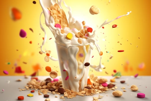 Cereals with milk, AI generative photo
