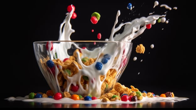 Cereals with milk, AI generative photo