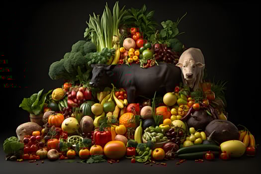 For health eat fresh vegetables fruits meat food Generative AI photo