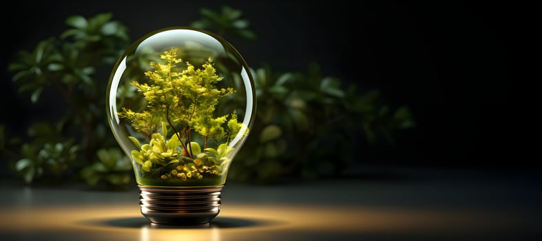 Eco friendly lightbulb from fresh leaves top view, concept of Renewable Energy and Sustainable Living. Generative AI photo