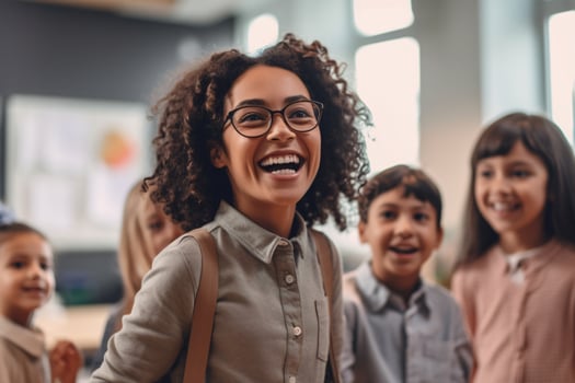 The teacher is teaching children at school. ai generated photo