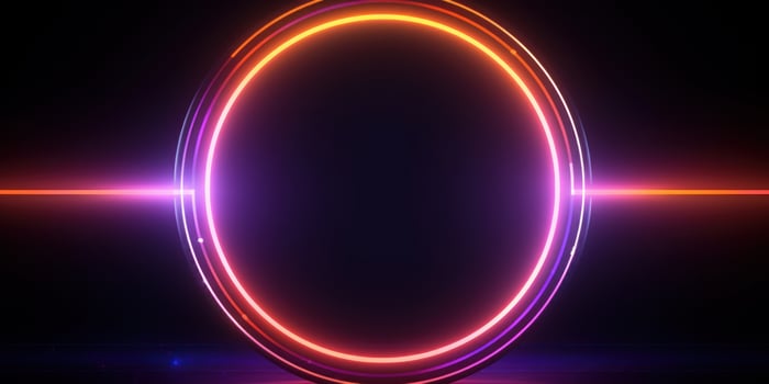 Neon futuristic flashes circles on black background. Created with AI photo