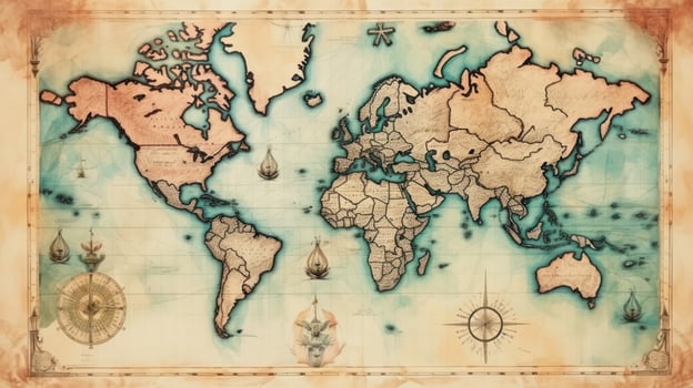 Vintage map with watercolor texture photo