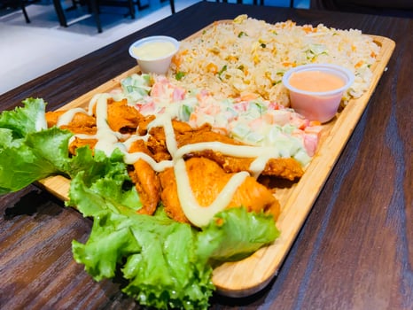 Fried rice with BBQ chicken fry photo
