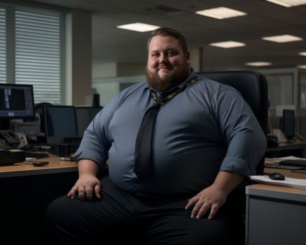 a fat man sitting in an office generative ai photo